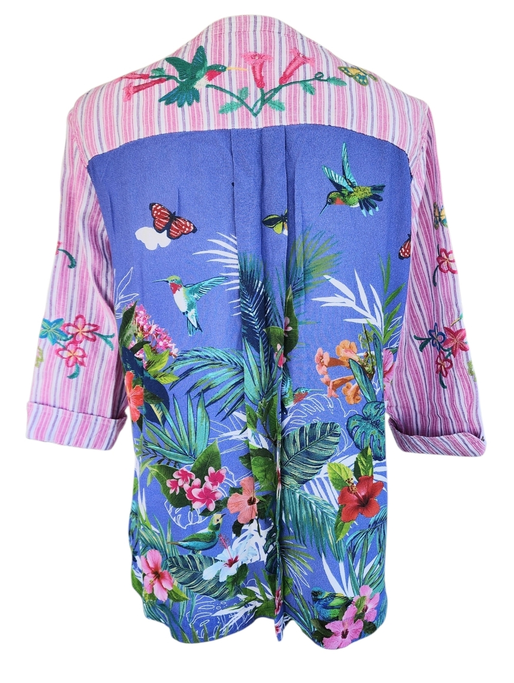 Embroidery John Mark Pink Striped Tunic with Multicolor Floral & Bird. - Picture 5 of 12